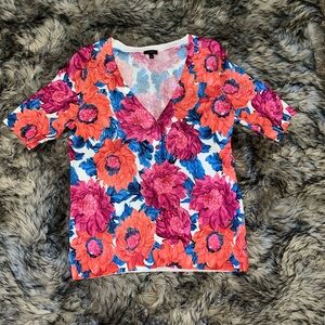 Talbots Floral Short Sleeve Light Weight Sweater Top Size Small